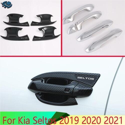 For Kia Seltos 2019 2020 2021 Car Accessories ABS Chrome Door Handle Bowl Cover Cup Cavity Trim Insert Catch Molding Garnish