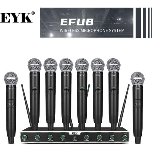 EYK EFU8 UHF Fixed Frequency Wireless Microphone 8-Channel Dynamic Handheld Mic for Karaoke Stage Show Singing Step Room Meeting