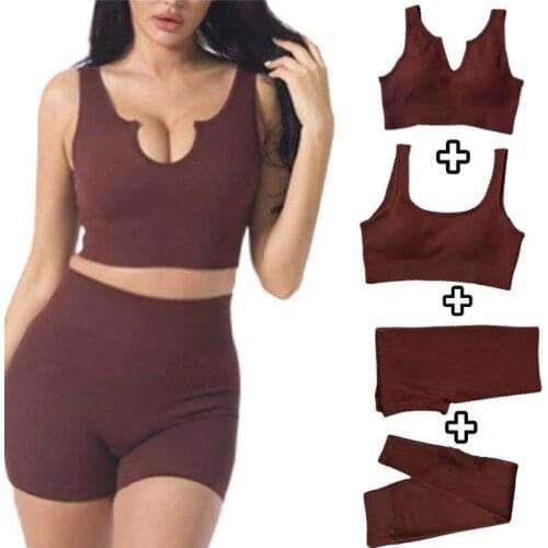 Seamless Women Vital Yoga Set Workout Shirts Sport Pants Bra Gym Clothing Short Crop Top High Waist Running Leggings Sports Set