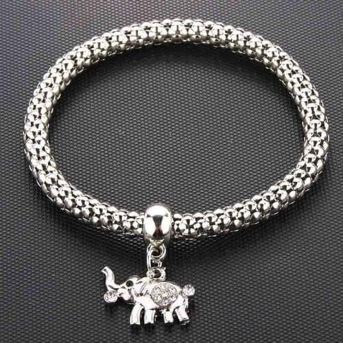 New Zircon Crystal Elephant Corn Chain Bracelet Stretch Stretch Fine Bracelet Ladies Fashion Charm Jewelry
