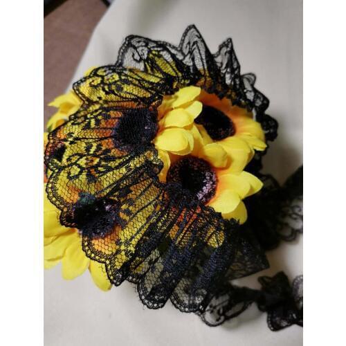 1Yards black Pleated Lace Flowers Fabric 5cm Lace Trim Craft Supplies Guipure Ribbon Sewing Accessories dentelle encajes QT6