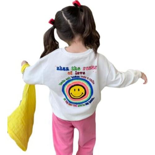 Cultiseed Baby Girls Sweet Back Cartoon Smiley Letter Print Pullovers Hoodies Coat Clothes Children Kid Loose Casual Sweatshirts