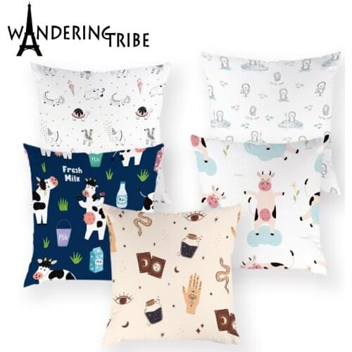 Cartoon Cat Cushion Cover Alpaca Cattle Printed Cushions Case Elegant Animal Decor Pillowcase Polyester Decorative Pillow Covers