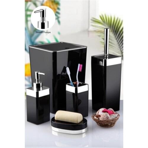 Vipgross İmera Gift Decorative Bathroom Hardware Accessory Acrylic 5 Piece Square Bath Set