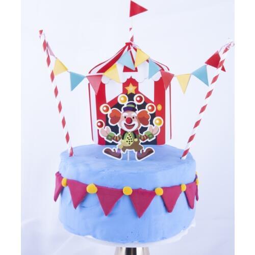 Cartoon pattern circus series smiley clown colorful hanging flag cake decoration top hat card baby birthday party decoration