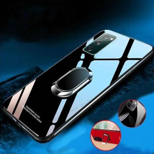For Samsung Galaxy S21 Ultra S20 FE Fan Edition A42 A12 5G Case Magnet Ring Holder Stand Phone Cases Tempered Glass Back Cover