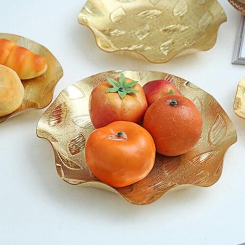 Fruit Tray Leaf Pattern Well-designed Golden Color Jewelry Trinket Dish for Fruit