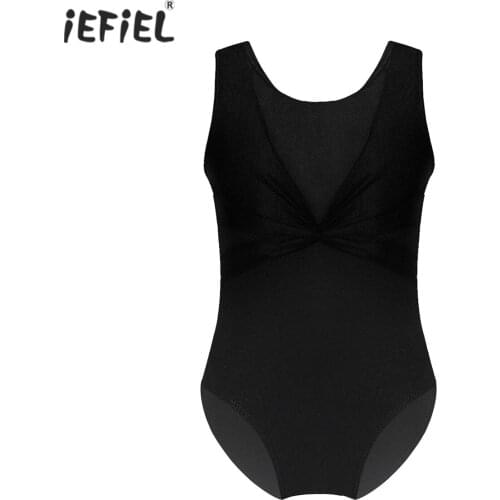 Teen Kids Gymnastics Leotard Ballet Leotards For Girls Dancewear Sleeveless Front With Criss Cross Mesh Ballerina Dance Bodysuit