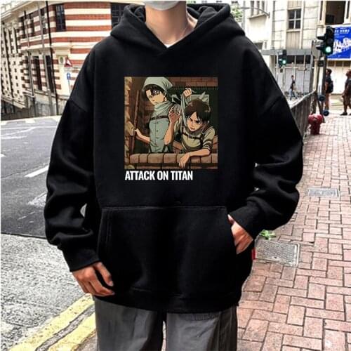 Attack on Titan Harajuku Anime Eren Print Graphic Hoodies Ladies Funny HipHop Winter Warm Sweatshirt Unisex Oversized Sweatshirt