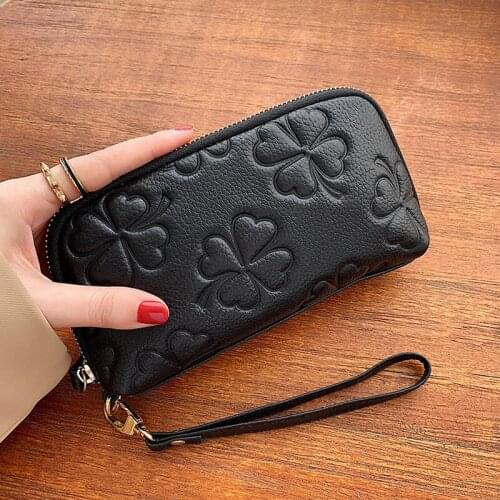 New Long Zipper Genuine Leather Wallet For Women 2021 Ladies Wallets Fashion Vallet Card Holder Phone Money Hand Bag Purse
