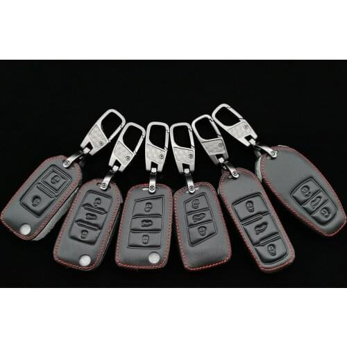 Leather Car Key Remote Cover Case Holder For Volkswagen Tiguan VW Golf Mk7 Seat Ibiza Leon FR 2 For Skoda Octavia Altea Aztec