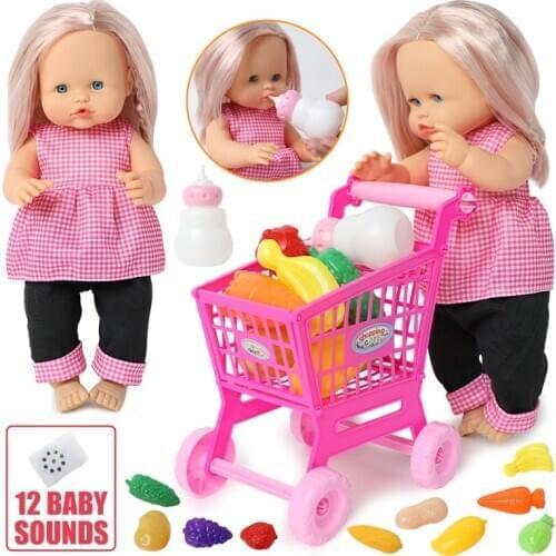 16 inch bebe reborn Doll Simulation sound 40cm soft Silicone Realistic Baby fashion shopping cart clothes kitchen for Toys gift