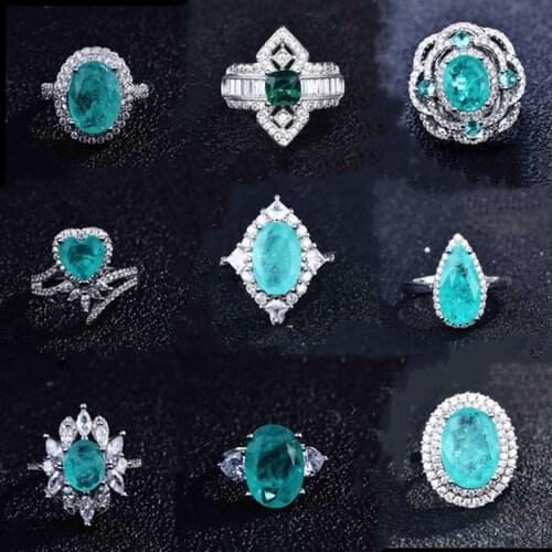 QTT Trendy Multi style 925 Sterling Silver Rings Paraiba Heart Geometric Shapes Open Promise Ring Women Anniversary Jewelry