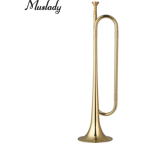 Muslady Brass C Bugle Call Gold-Plated Trumpet Cavalry Horn with Mouthpiece Musical Instrument for Beginner School Band 18.7Inch