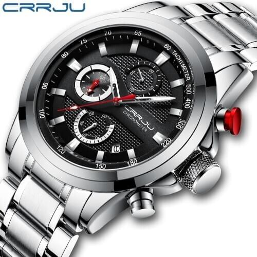 Men Watches CRRJU New Top Brand Stainless Steel Watches for Mens 2020 Waterproof Chronograph Date Quartz Watches reloj hombre