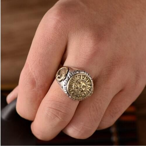 925 Sterling Silver Color Sun flower Smiley Gothic Ring Men Unique Cool Sun Flowers With Smiling Face Opening Type charm Jewelry