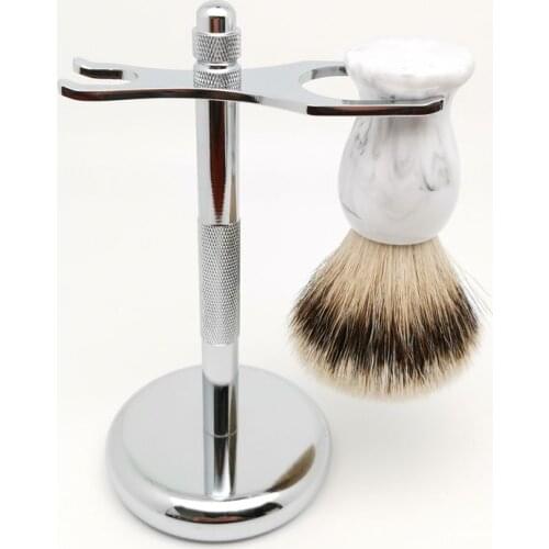 TEYO Super Silvertip Badger Hair Shaving Brush and Shaving Stand Set Perfect for Wet Shave Cream Safety Double Razor