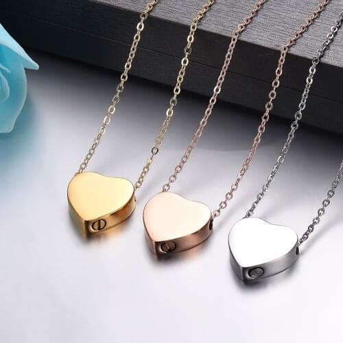 Stainless Steel Heart Shaped Memorial Urns Necklace Human Pet Ash Casket Cremation Pendant Jewelry Can Open 50cm