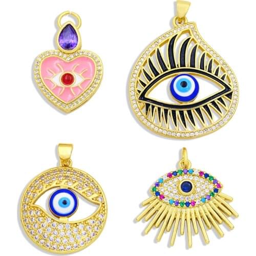 OCESRIO Gold Plated Brass Blue Evil Eye Pendants Jewelry Making Jewelry Crafts Wholesale Heart Jewelry Pendants pdta373