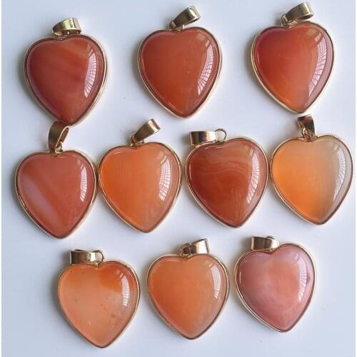 Wholesale 10pcs/lot 2020 New good quality natural red onyx gold side heart pendants 25mm for jewelry making free shipping