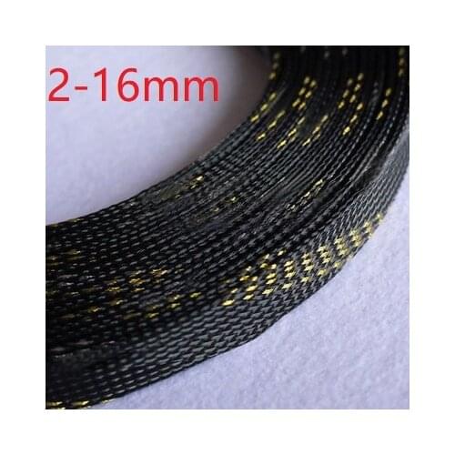 Black Gold PET Braided Wire Sleeve 3 4 6 8 10 12 16mm Tight High Density Insulated Cable Protection Expandable Sheath Colorful