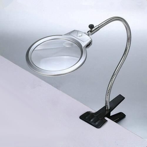 Lighted LED Lamp Book Stands Magnifier Clip Table Top Desk Reading 2.25X 5X Magnifying DQ-Drop