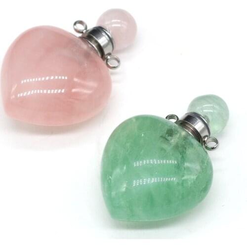 Natural Rose Quartzs Green Aventurines Pendant Charms Perfume Bottle Pendant for Making DIY Necklacce Gift Size 24x36mm