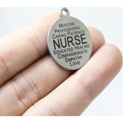 8Pcs/Lot Stainless Steel Laser Engraved Nurse Charm Pendant For Necklace Diy Jewelry Making 22*25mm