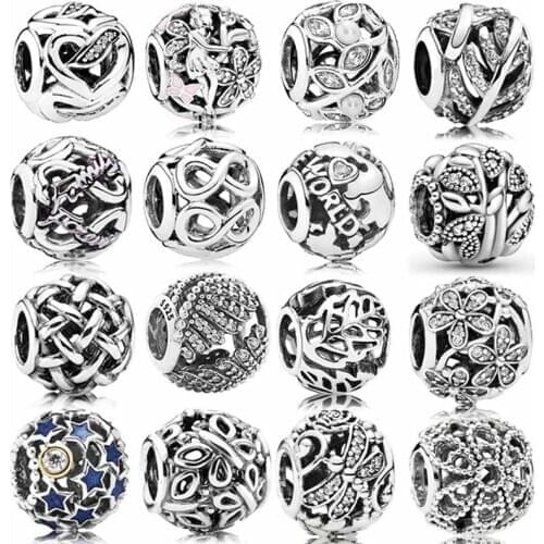 DIY Charm Openwork Leaves Butterfly Swarm Family Tree Daisy Fairy 925 Sterling Silver Bead Fit Pandora Bracelet Jewelry