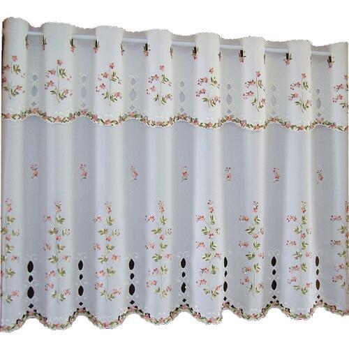 Half Curtain Flower Embroidery Hem Yarn Pastoral Gauze for Bar Kitchen Cabinet Door and Widow Childrens Room