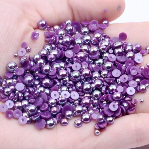 1000/500pcs 2-5mm and Mixed Size Dark Purple AB Glue on Imitation Half Round Pearls Resin Flatback Beads For Jewelry Making