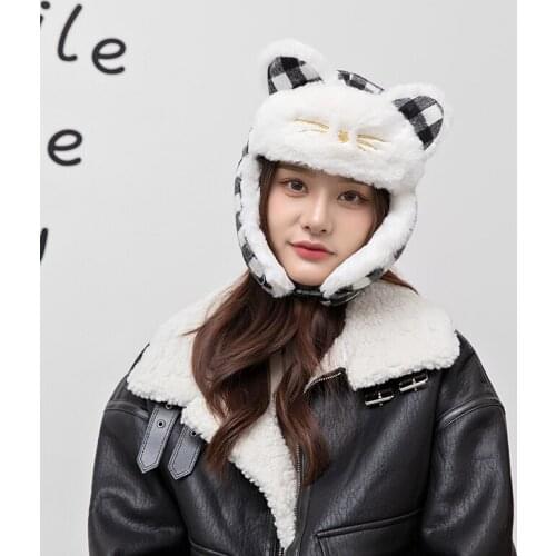 Female winter cute cat ears Lei Feng hat biking windproof plus velvet ear protection cold and warm cotton hat
