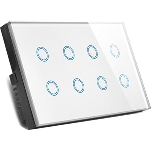 UK Plug,Wifi Smart Press Light Wall Switch Socket Glass Panel 8 Gang Tuya App SmartLife Is Compatible with Alexa