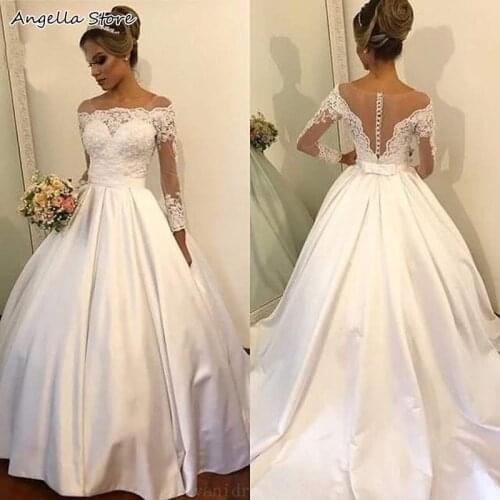Long Sleeve Wedding Dress Bridal Ball Gown 2021 Appliques Lace Sheer Back Sexy Country Garden Bride Vestidos