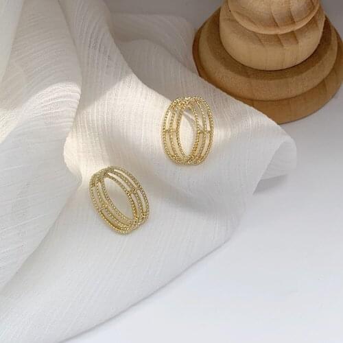 In 2021 South Korea Overlapping Metal Oval Earrings Hip Pop Small Sweet Personality Girl Punk Irregular Hyperbole Stud Earrings