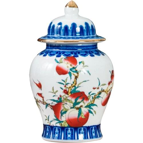 Jingdezhen Vase Ceramic Ornaments Antique Nine Peach General Tank Chinese Home Living Room Decoration Porcelain Jar