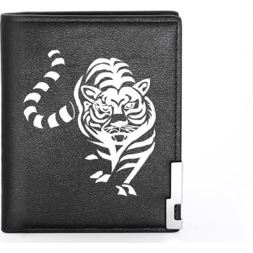 High Quality Leather Men Wallet Personality White Tiger Design Classic Credit Card Holder Short Purse