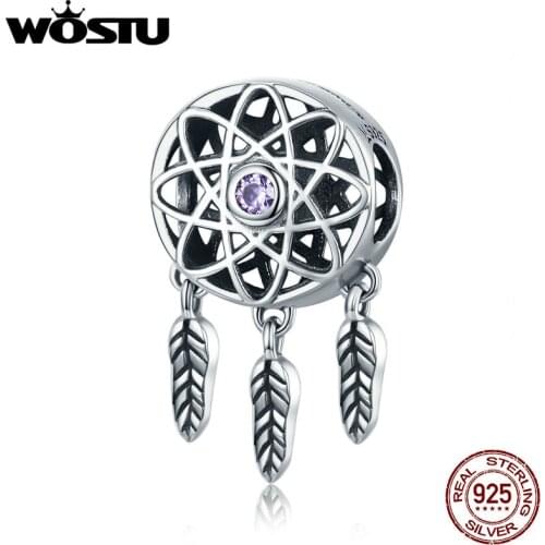 WOSTU 925 Sterling Silver Dream Catcher Charms CZ Bead Fit Original Bracelet Bangle Pendant Accessories Jewelry Making FIC1128