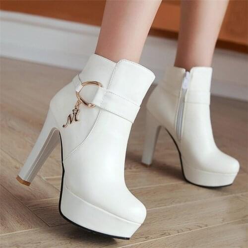 YMECHIC White Pink Black Party Wedding Bridal Fashion Shoes High Heels 2018 Women Platform Plus Size Ridding Ankle Boots Autumn