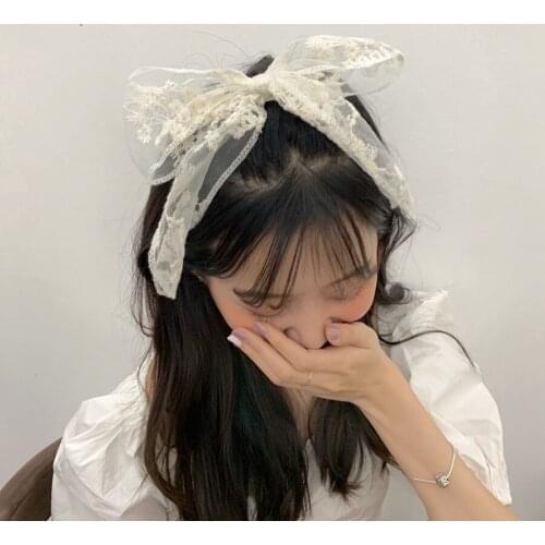 20pcs/lot Luxury Big Sunflower Hair Hoops Girls Black and White Lace Bowknot Hairpin Pure Handmade Female Haarband