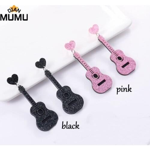 2021 new creative personality exaggerated pink black acrylic shiny guitar earrings punk rock earrings female