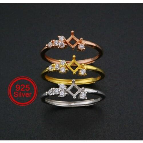 3MM Square Prong Ring Settings Stackable Solid 925 Sterling Silver Rose Gold Plated DIY Adjustable Ring Bezel 1294215