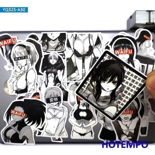 30pcs Black and White Comic Style Sexy Manga Girls Anime Stickers for Mobile Phone Laptop Suitcase Otaku Welfare Cartoon Sticker