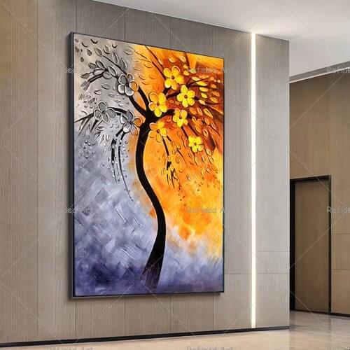 3D Palette Knife Thick Gold And White 100% Hand-Painted Plant Flower Large Living Room Dining Room Wall Art Decoration