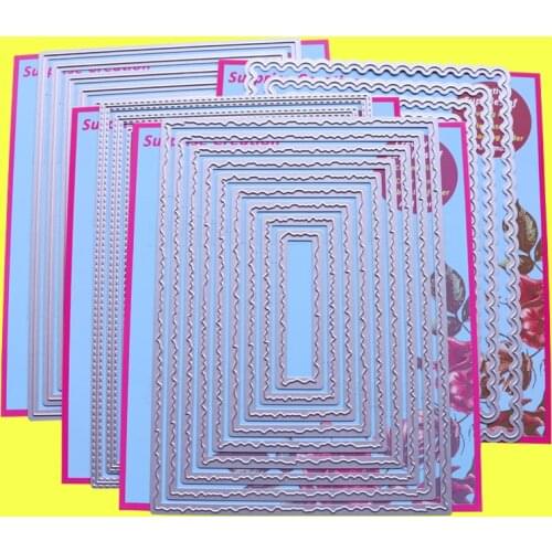 4-Set Cutting Dies 5x7" Plain Torn Stitch Scallop Rectangles Cardmaking Scrapbook DIY Paper Craft Surprise Creation