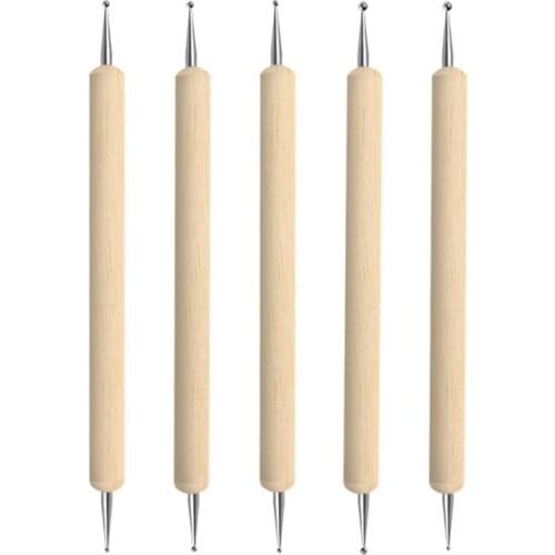 5Pcs/Set Wooden Nail Art Dotting Pen Handle Rhinestone Crystal 2 Way Brush UV Gel Painting Salon Decoration Manicure Tools Kit