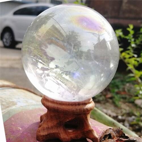 55mm Large Beautiful Rainbow Aura Crystal Sphere Ball Angel Aura Titanium Quartz Natural Crystal Healing Home Decoration