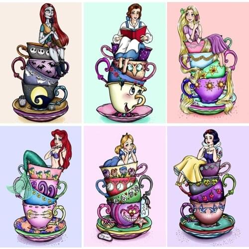 5D DIY Diamond Painting Disney "Cup Cartoon Princess Character" Diamond Embroidery Wall Art Pictures for Kids Room Decor