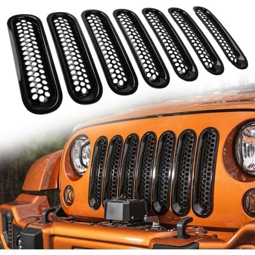 7Pcs Front grille mesh insert For 2007-2017 Jeep Wrangler JK Matte Black Front Insert Mesh Grille Trim Cover