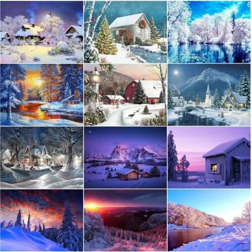 SDOYUNO Full Square/Round Diamond Painting Snow Scenery Cross Stitch DIY 5D Diamond Mosaic Embroidery Painting Home Decor